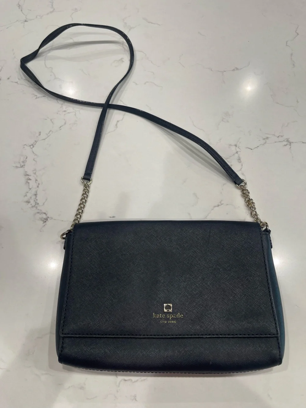 kate spade Black Saffiano Crossbody with Gold Chain Strap